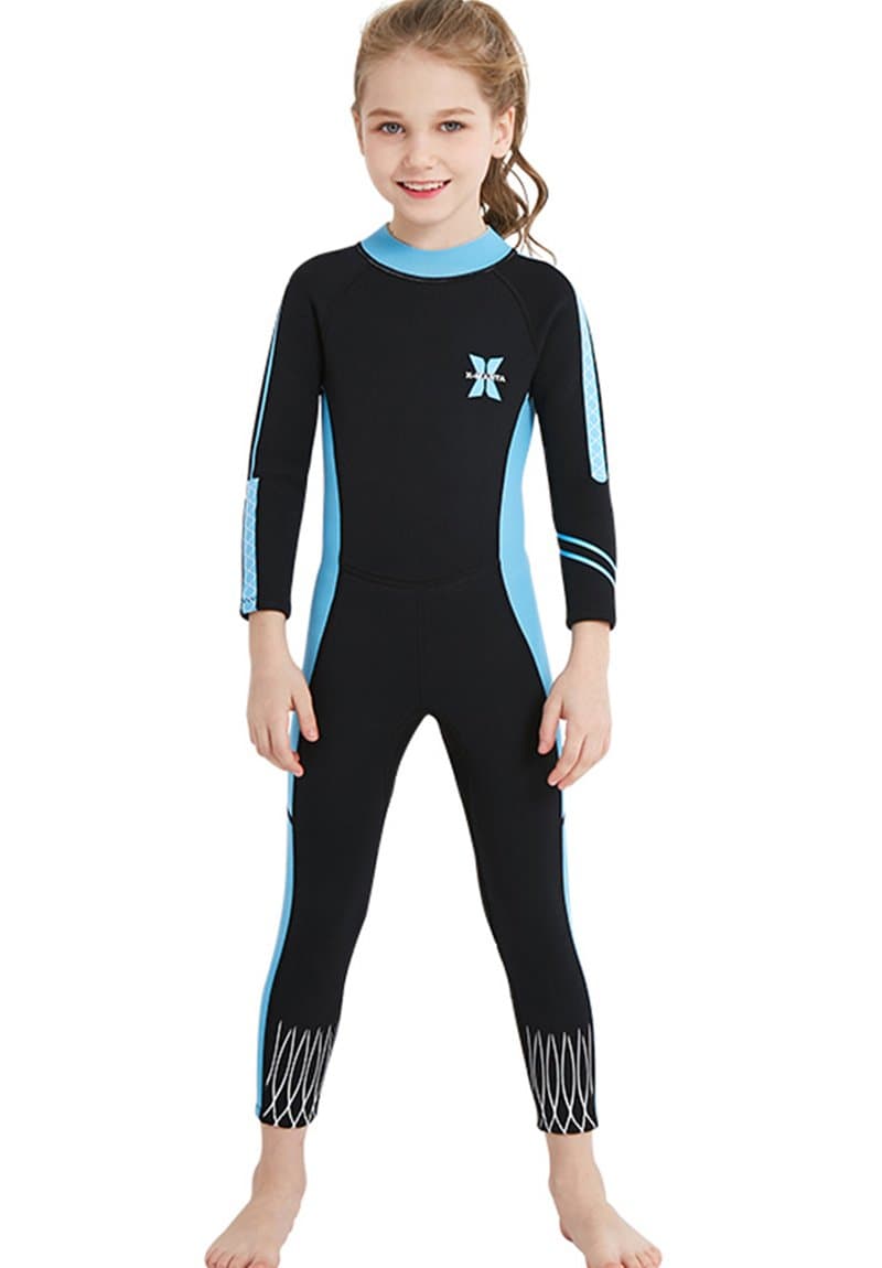 Akaeys Youth Wetsuit Full Suit Kids 2.5mm Neoprene Back Zipper One Piece Thermal UV Protection Long Sleeves Swimsuit for Boys Girls