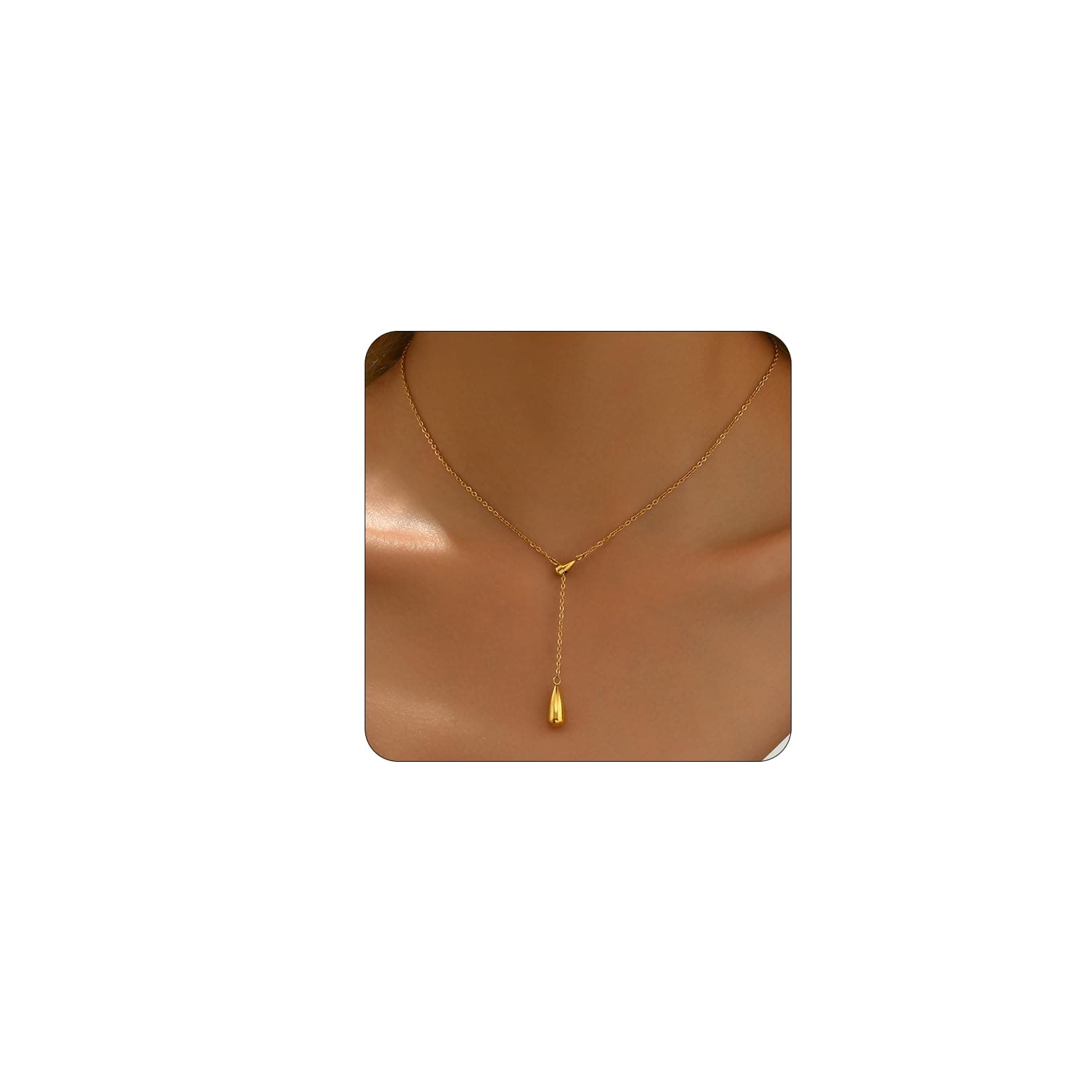 Drop Y-Shaped Necklace for Women, 18K Gold Plated Simple Lariat Necklace Minimalist Everyday Jewelry