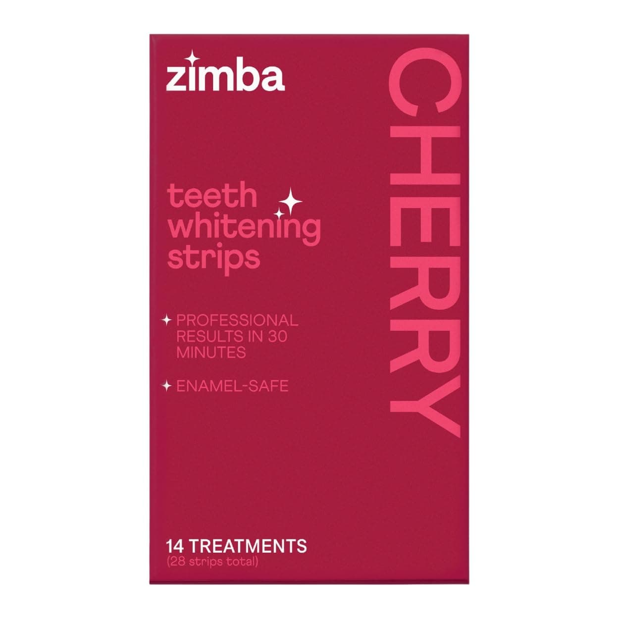 New Zimba Cherry Flavored Teeth Whitening Strips | Vegan, Enamel Safe Hydrogen Peroxide Teeth Whitener for Coffee, Wine, Tobacco, and Other Stains | 14 Day Treatment | Cherry