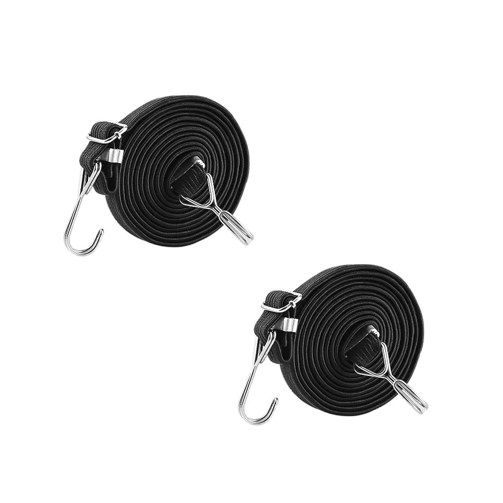 NEWBYTEK Adjustable Flat Bungee Cords Heavy Duty Outdoor 80inch 2 Pack Bungee Straps with Metal Buckle & Hooks Elastic Rope for Hand Carts Heavy Duty Cargo Luggage Rack Camping (Black)