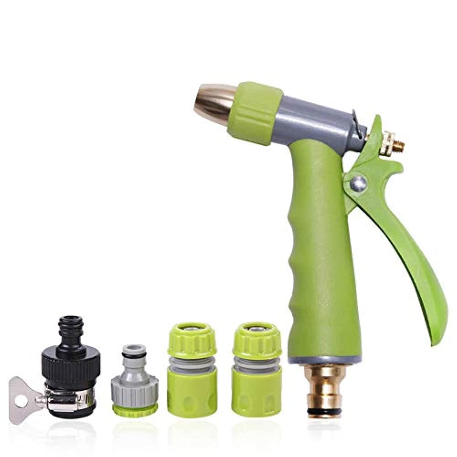 Hylan Garden Hose Spray Nozzle Water Sprayer Gun Garden Sprinkler Car Wash Supplies All-Copper Water Gun Metal Water Nozzle Copper High-Pressure Car Wash Home Gardening Water Gun Set (Green)