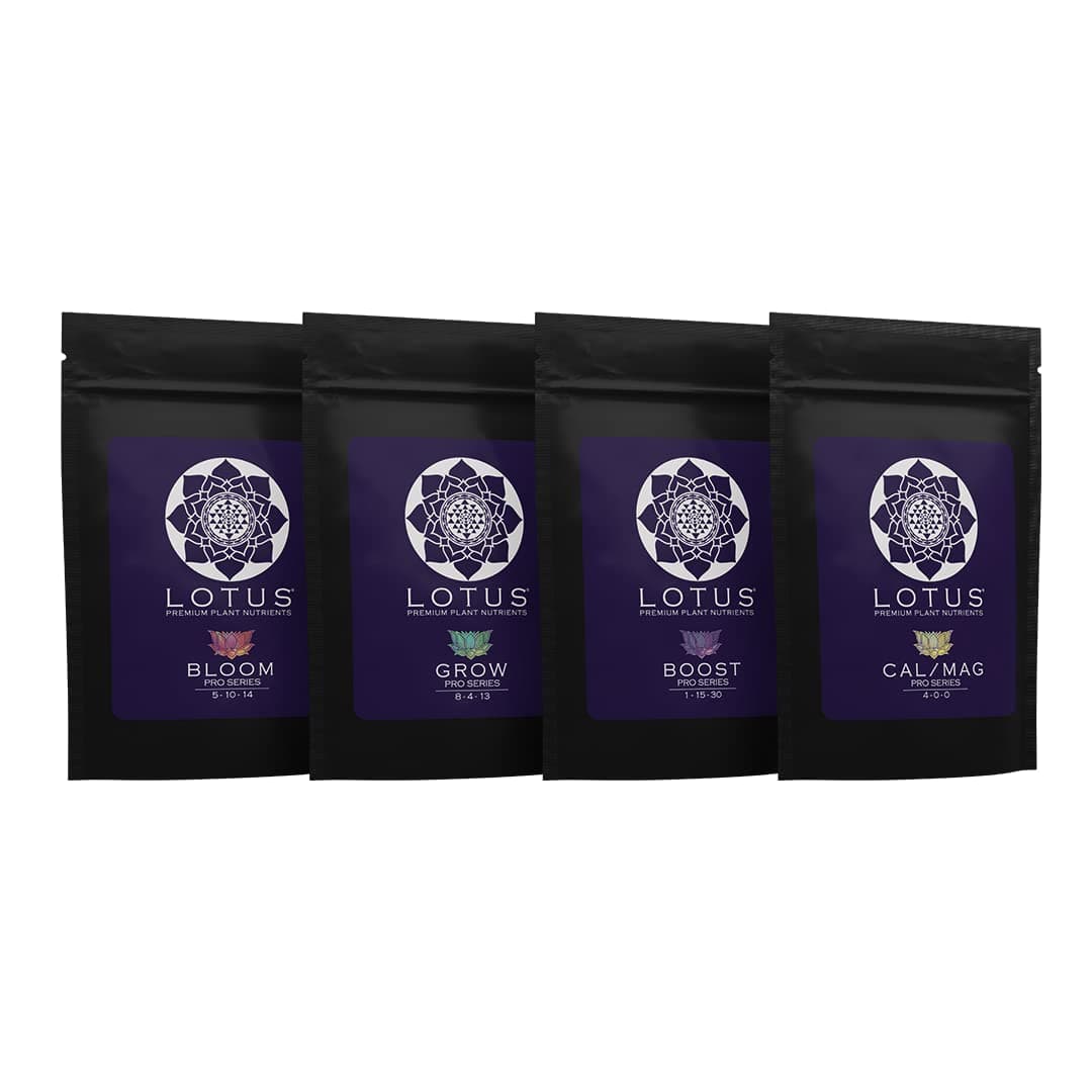 Lotus Nutrients Intro Pack - 4-Part Sample Kit with Grow, Bloom, Boost & Cal/Mag - Powdered Plant Nutrients for Hydroponics, Coco Coir & Soil - Trial Size for Indoor & Outdoor Growers