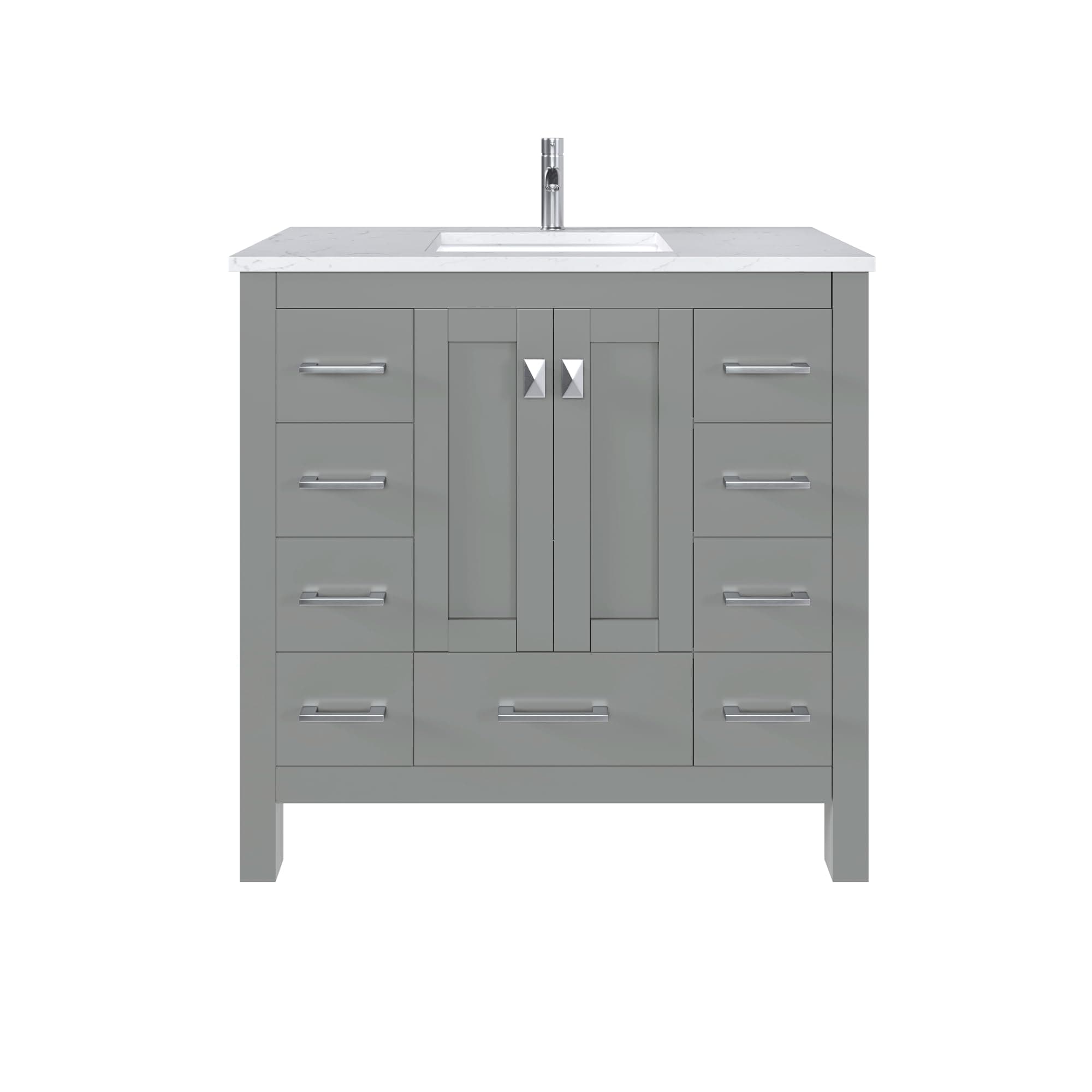 Hampton Gray Vanity: Luxurious 36 Inch Bathroom Vanity with Sink Top - Freestanding Bathroom Sink and Cabinet Combo with Modern Design and Functional Storage