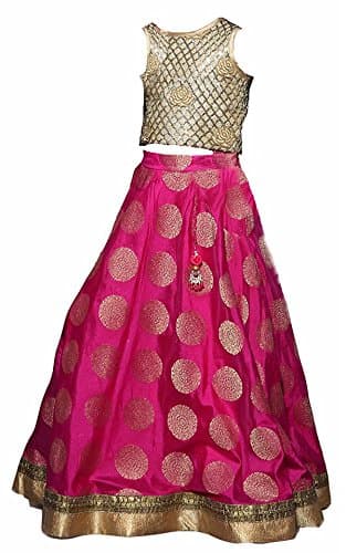 Girls Bhagalpuri Silk Lehenga Choli With Blouse Piece_Pink and Beige_Free Size (Fully Stiched) (pink & Beige)