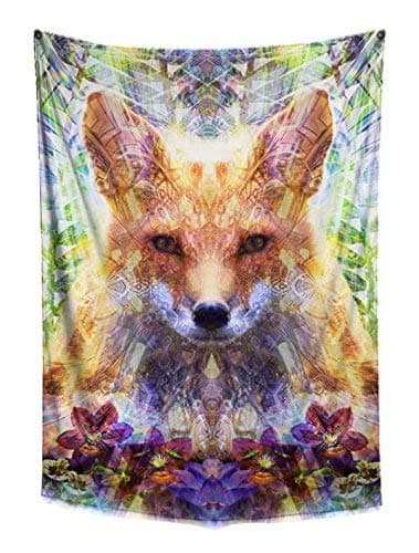 LUCID EYE Divine Fox Tapestry, Trippy Animal Design, Psychedelic Orange/Green Abstract Artwork Wall Hanging, for Bedroom Living Room Dorm, Tall 48x72 inches