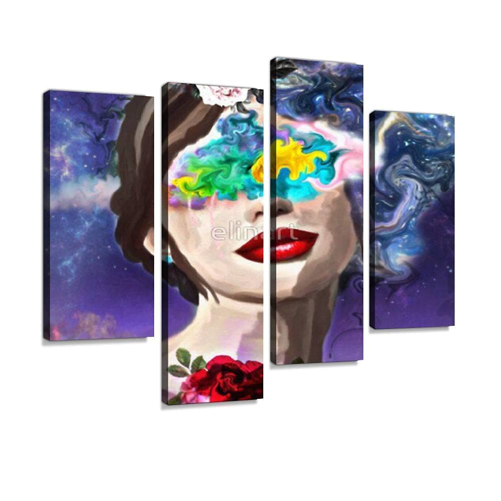 Canvas Print Artwork Untitled! MP Collection Sticker Wall Art Pictures Framed Digital Print Abstract Painting Room Home Office Decor Ready to Hang - 4 Panel