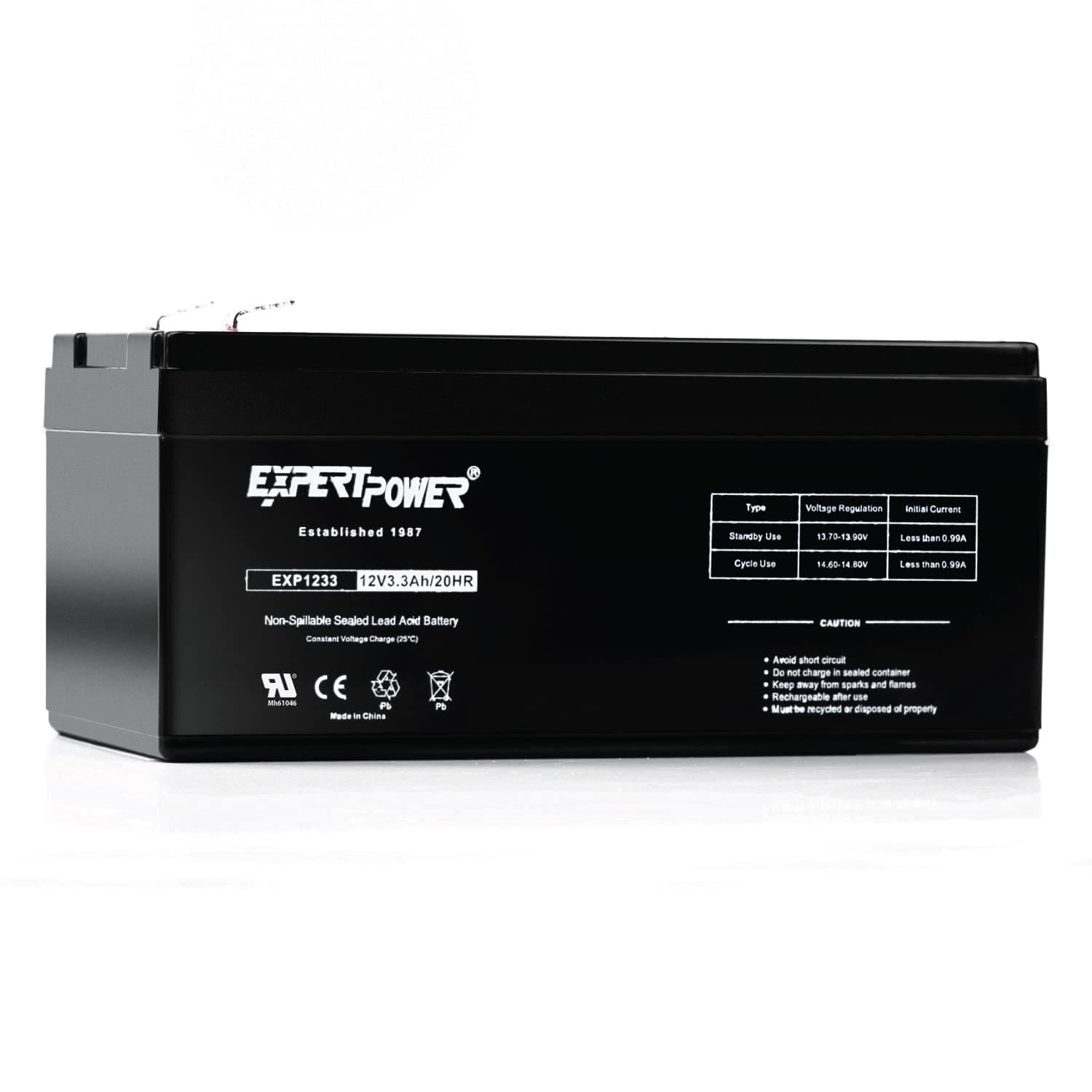 ExpertPower EXP1233-3.3Ah 12V Battery Sealed Lead Acid, Replacement for Back-UPS ES 350, BE350E, BE350C, BE350R, BE350U, 12 Volt Rechargeable UPS Battery
