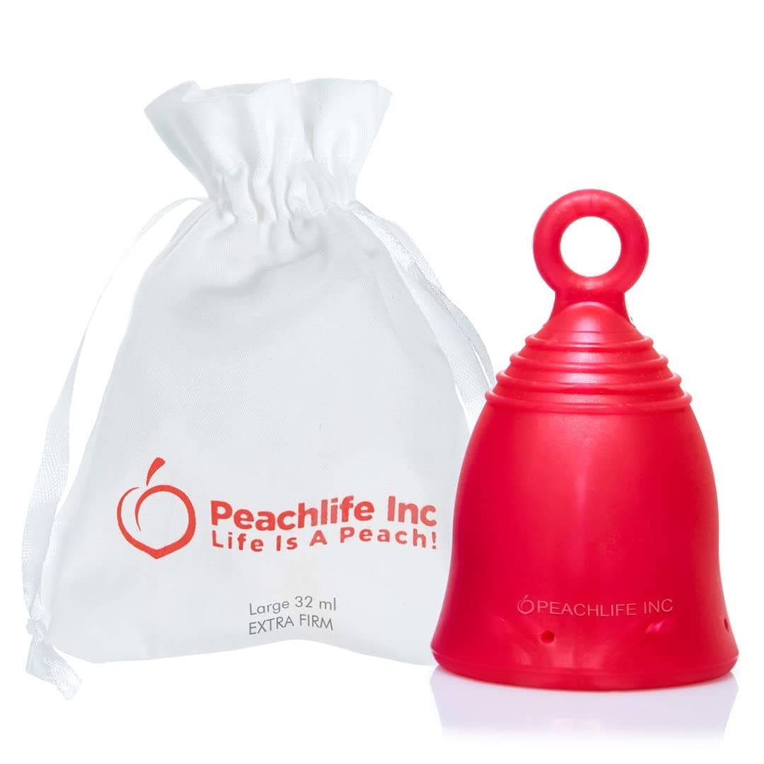 Peachlife Silicone Ring Menstrual Cup | Pull Stem Loop Tab for Easy Removal | Reusable for up to 10 Years of Period Protection | Large, Extra Firm Peachcup