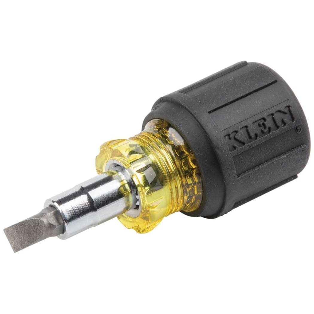 Klein Tools 32561 Multi-Bit Screwdriver/Nut Driver, 6-in-1 Stubby Screwdriver with 2 Phillips, 2 Slotted, 2 Nut Drivers