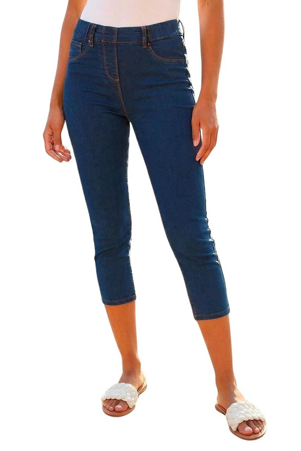 Roman Cropped Jeggings for Women UK Ladies Capri Stretchy Jeans Denim Legging Cotton Summer Trouser Three Quarter 3/4 Length Pull On Cut Off High Waist Smart