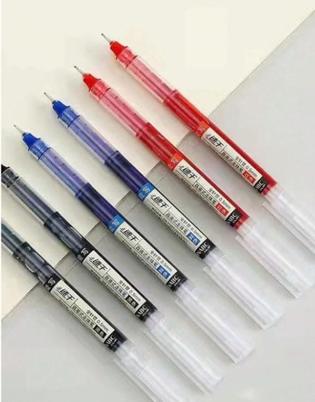 ARROLLIANT 0.5mm Roller Pen Black 2 /Red 2 /blue 2 Color ink Straight Liquid Rollerball Gel Pen for School Office Stationery Pack of 6