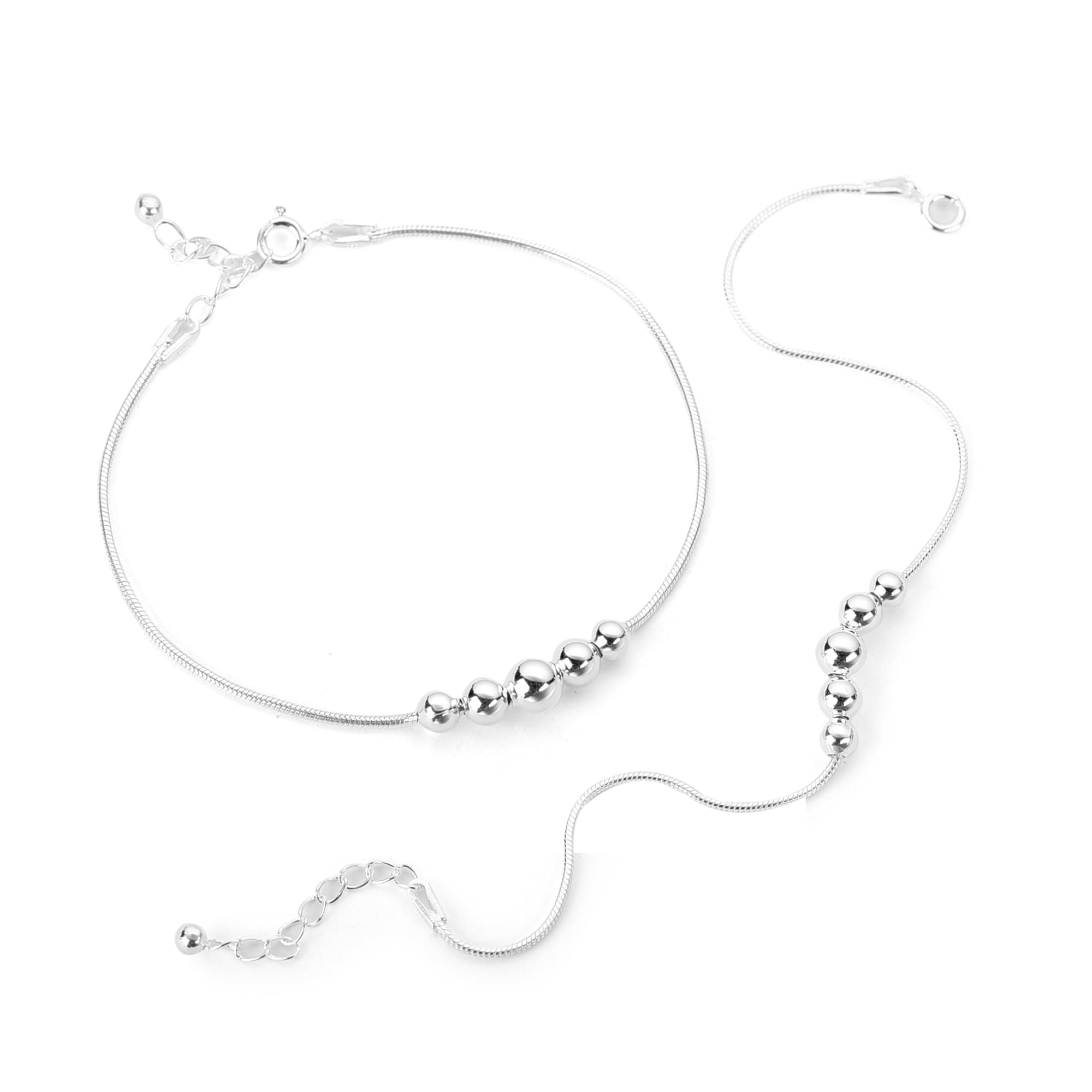 DHRUVS COLLECTIONExclusive 925 Pair of Pure Silver 5 Ball Anklet/Payal For Girls (5 Years To 12 Years)