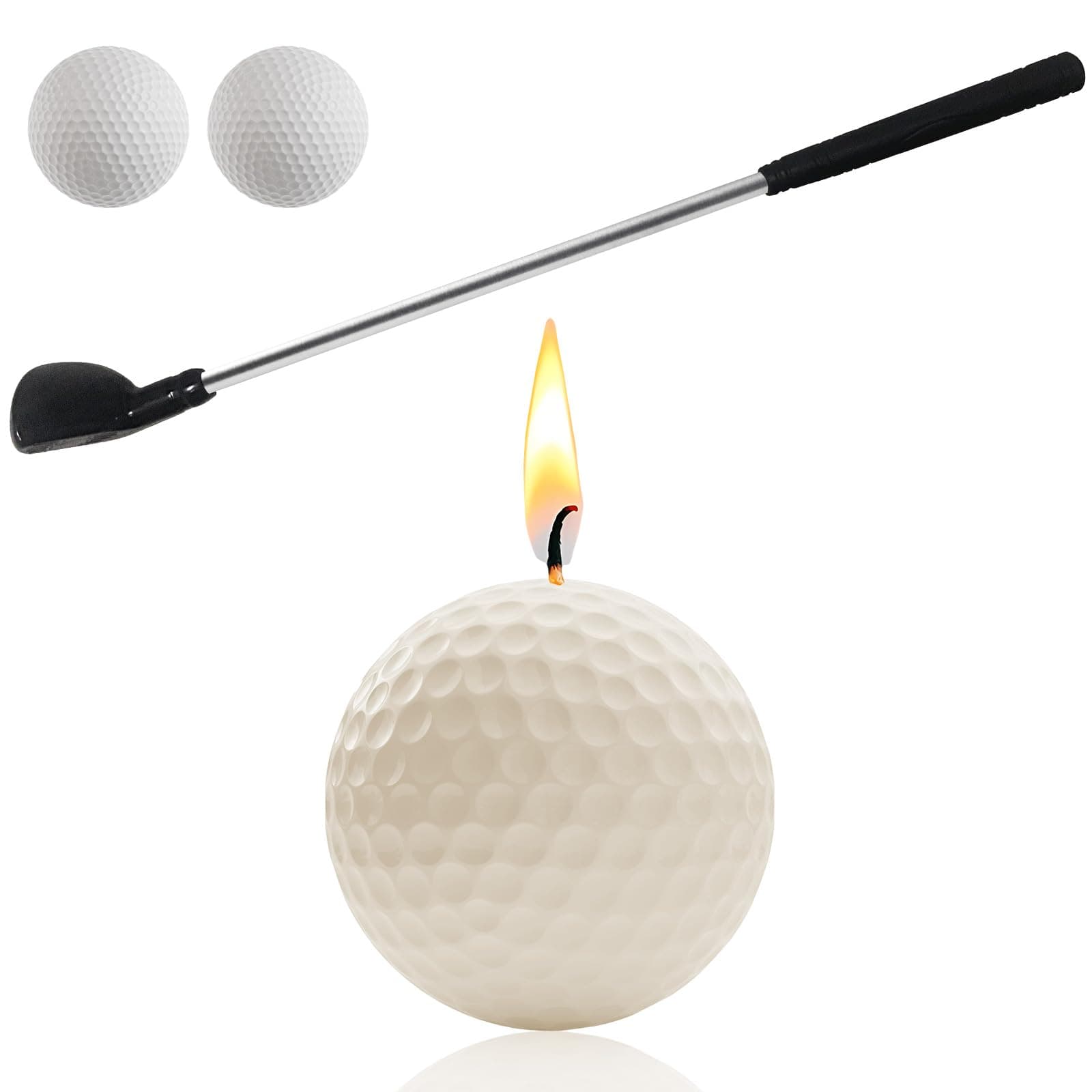 Golf Ball Birthday Candles, Golf Birthday Party Decorations, Golf Cake Topper, Mini Golf Club for Golf Sport Themed Birthday Decorations (White, Wood)