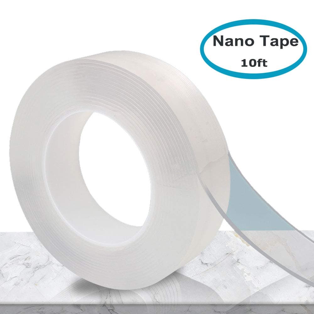 SHARPALIN 10FT NanoTape Washable Adhesive Tape Reusable Adhesive Silicone Tape, Reusable Traceless, Stick to Glass, Metal, Kitchen Cabinets or Tile Nano Tape
