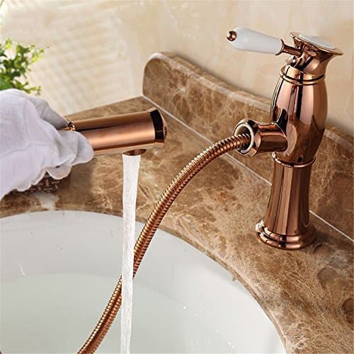 Vintage brass pull single handle with a hole ceramic valve   hot and cold bathroom vanity faucet, rose gold /Bathroom Sink Faucet