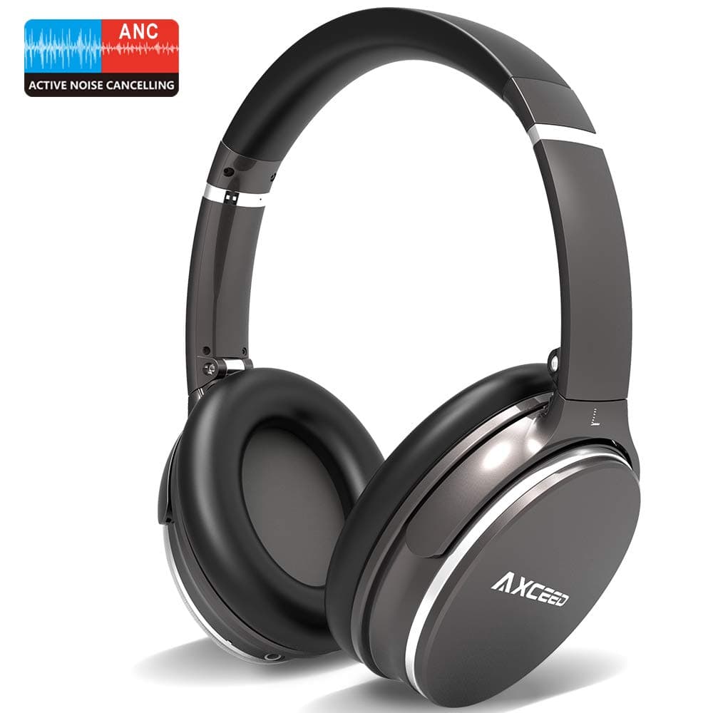 Active Noise Cancelling Bluetooth Headphones, Wireless Over Ear Headset with Mic Hi-Fi Sound Deep Bass, Foldable Soft Protein Ear Pads, 12 Hours Playtime for Travel Work TV PC Cellphone (Silver)