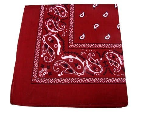 100% Cotton Double Sided Print Paisley Bandana Scarf, Head Wrap - Cardinal, 22" X 22"