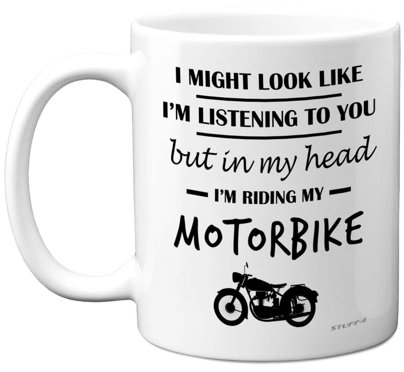 Stuff4 Motorbike Mug - in My Head I'm Riding My Motorbike - Funny Motor Bike Gift for Men, Motorcycle Biker 11oz Ceramic Dishwasher Safe Premium Novelty Cup
