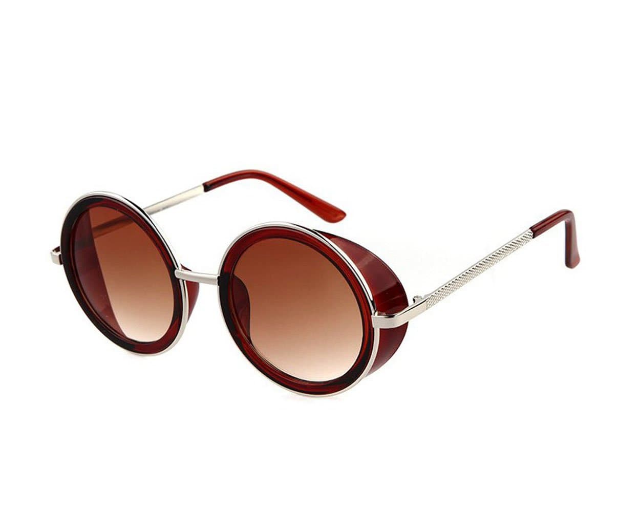 TELAM Reflective Mirror Small Round Metal Sunglasses Retro Sunglasses Men and Women.
