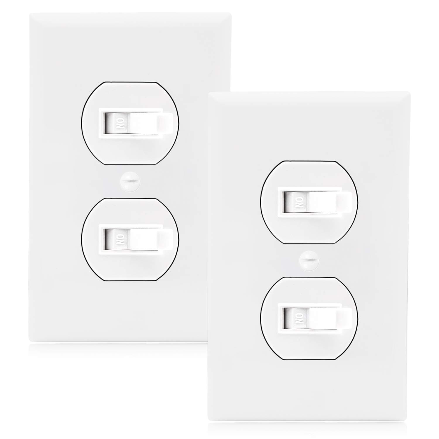 Maxxima AC Toggle Combination Electrical Light Switch - Duplex Switch 15 Amp Modern, Single Pole, 1800 Watt Max, White Wall Plate Cover Included, Perfect for Bathroom Lighting and Vent Fans - 2 Pack