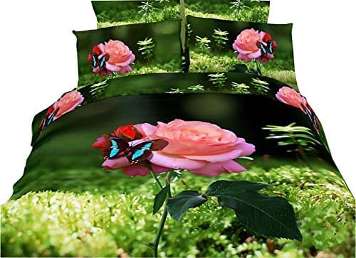 JINFU Home Textile,Special 3D Bedding Sets,Pink Rose Bedding Sets,Queen Size,4 pieces