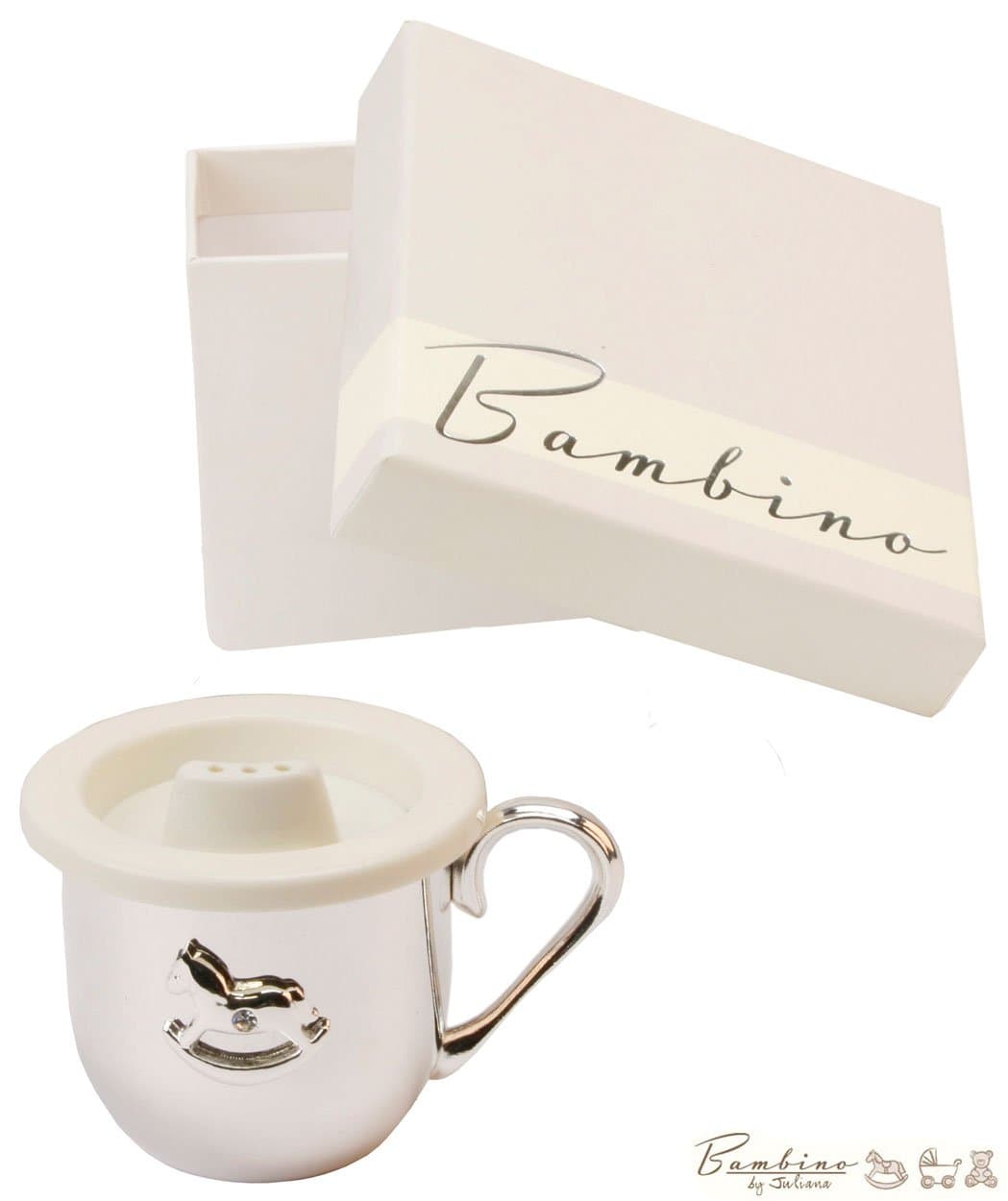 Bambino By Juliana Baby Christening Plated Baby Cup With Rocking Horse Decoration Silver Plated
