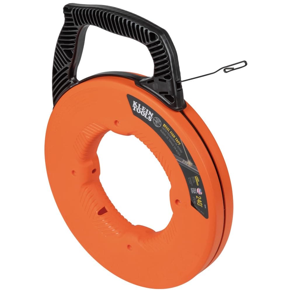 Fish Tape, Steel Wire Puller with Double Loop Tip, Optimized Housing and Handle, 3mm x 73m, Klein Tools 56334