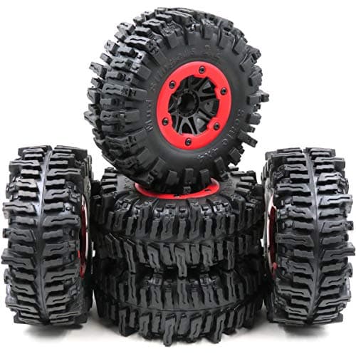hobbysoul 5pcs RC Crawler 2.2 Mud Slinger Sticky Tires Super Grip Crawler Tyre & 2.2 Beadlock Wheels
