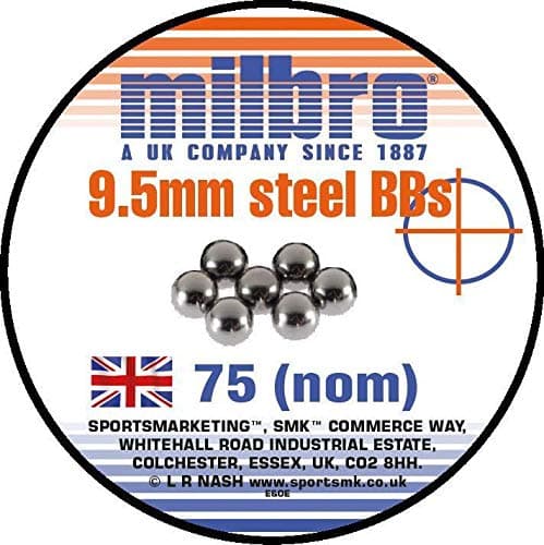 MR SERVICES HAZLEMERE LTD MILBRO STEEL 9.5mm Slingshot Catapult BB Ammo For Barnett Black Widow etc. 75 Tin
