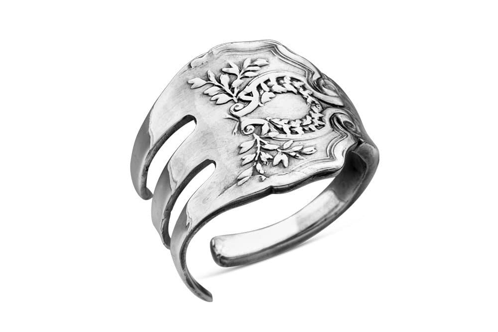 Womens Fork Laureate Ring, Vintage Antique Style Adjustable Ring, Sterling Silver