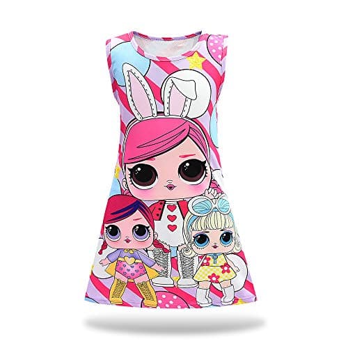 Rohero Little Girls Summer Casual Dress Sleeveless Pageant Party Birthday Dress for LOL Doll Surprised (140cm/ 6-7Y, Purple)