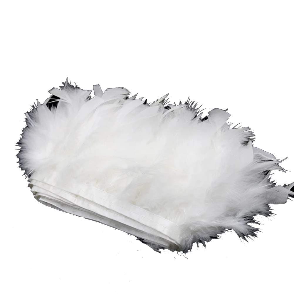 MELADY2yards Turkey Feathers Fringe Trim Fashion Dress Sewing Crafts Costumes Decoration (White)