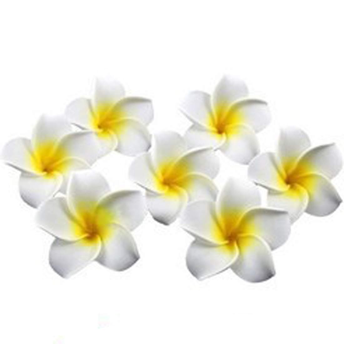 Yoowish 50PCS Foam Artificial Frangipani Plumeria Hawaiian Heads Flower Petals For Wedding Decor Decoration White