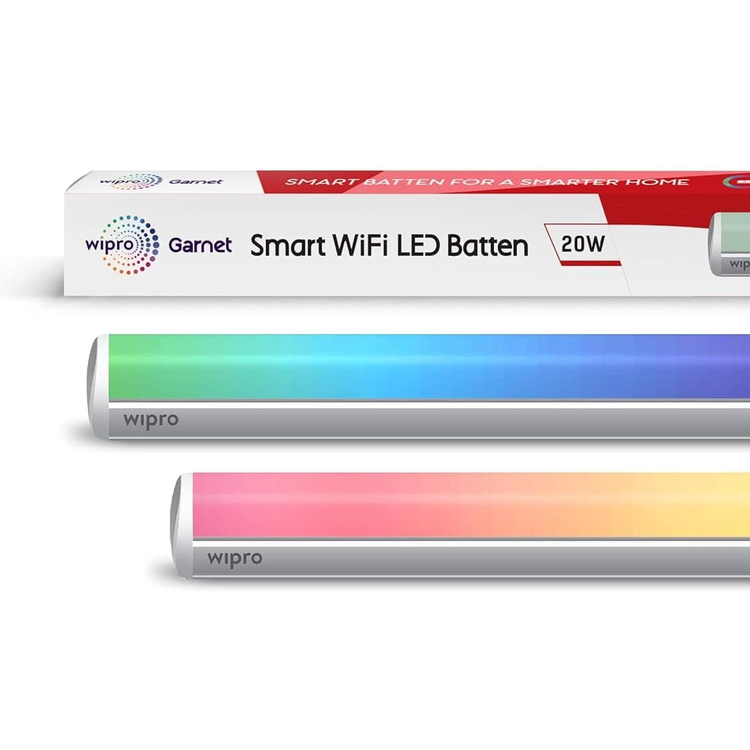 Wipro Next Smart Wi-Fi 20W CCT+RGB LED Batten, LED Smart Tube Light with Music Sync Function, Compatible with Amazon Alexa and Google Assistant (16M Colours + Dimmable) Pack of 1-Polycarbonate