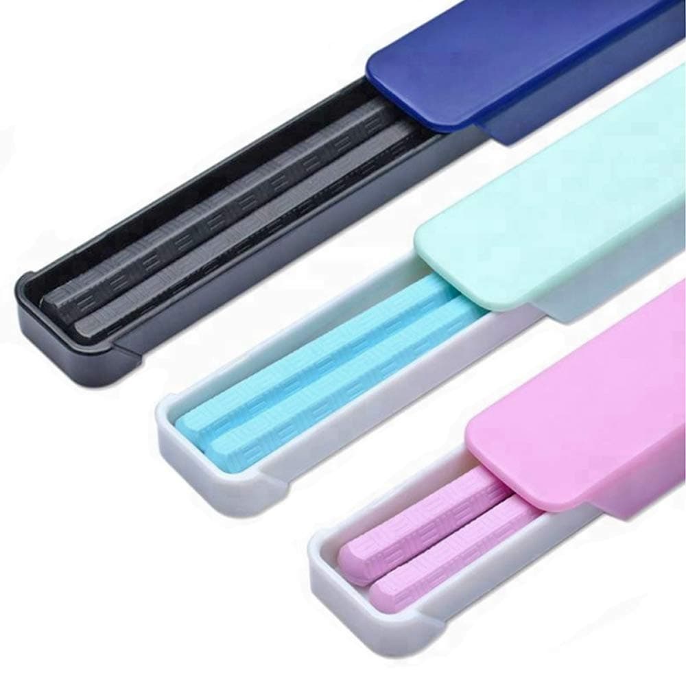 2 Pack Fiberglass Chopsticks: Pink, Blue, or Black Reusable Dishwasher Safe Chopstick Sets with Case (2 Pack, Blue)