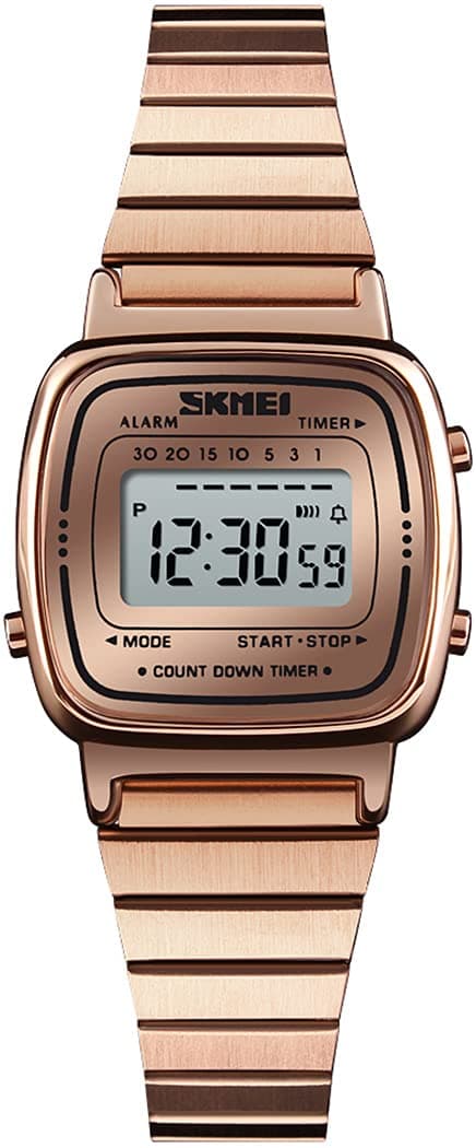 Women's Classic Simple Petite Electronic Quartz Watch Stainless Steel Square Slim Led Digital Watch