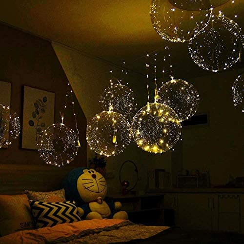 12 Pcs Led Party Balloons 20 Inch Warm White Flashing Balloon Transparent Helium Balloons with String Lights, for Christmas, Indoor or Outdoor event, Wedding and Party Decoration