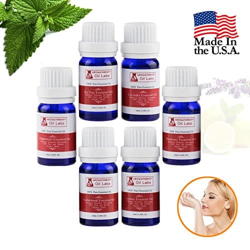 Aromatherapy Essential Oils Set Starter Kit Top 6 100% Pure Scented Oil Premium Quality-Lavender, Tea Tree, Peppermint, Lemon, Rosemary, Cedarwood 10ml（0.34OZ)