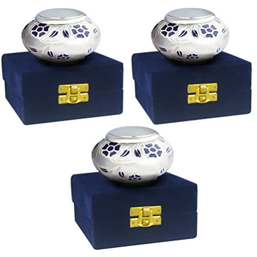 Keepsake Urns Set of 3 -Cremation Urn by Meilinxu-Brass Mini Funeral Urns for Human Ashes Adult- Fits a Small Amount of Cremated Remains- Display Burial Urn at Home or Office (Odessey Silvery