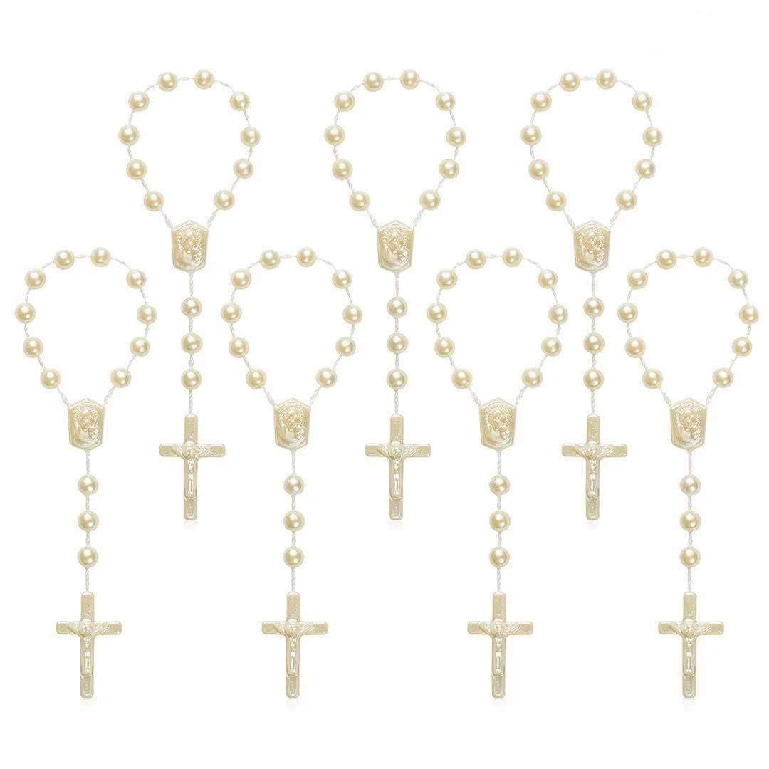 XINHUIDALSQ 50 Baptism Rosary Acrylic Rosary Mini Rosary Suitable for the First Holy Communion Baptism Party Gift Suitable for Recuerditos De Bautismo Christening Favors Decenarios Finger Rosary
