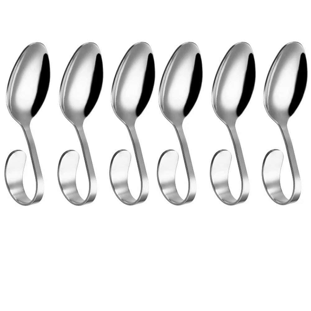 Frolahouse 6 PCs Stainless Steel Creative Canape Serving Spoons,Cutlery Curved Handle Spoon, Dessert Dinner Spoon for Hotel Use