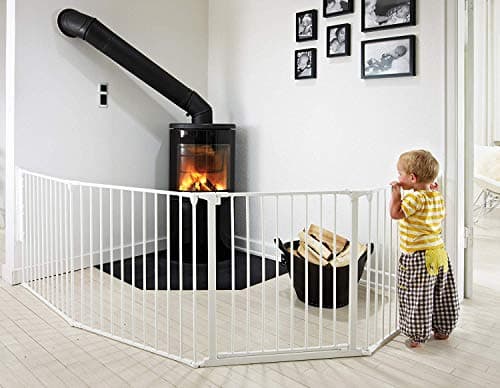Safety Gate Fireplace Fence Hearth Guard for Baby Pet Dog Cat BBQ Metal Fire Gate Protection Fireguard 5 Sides(White)