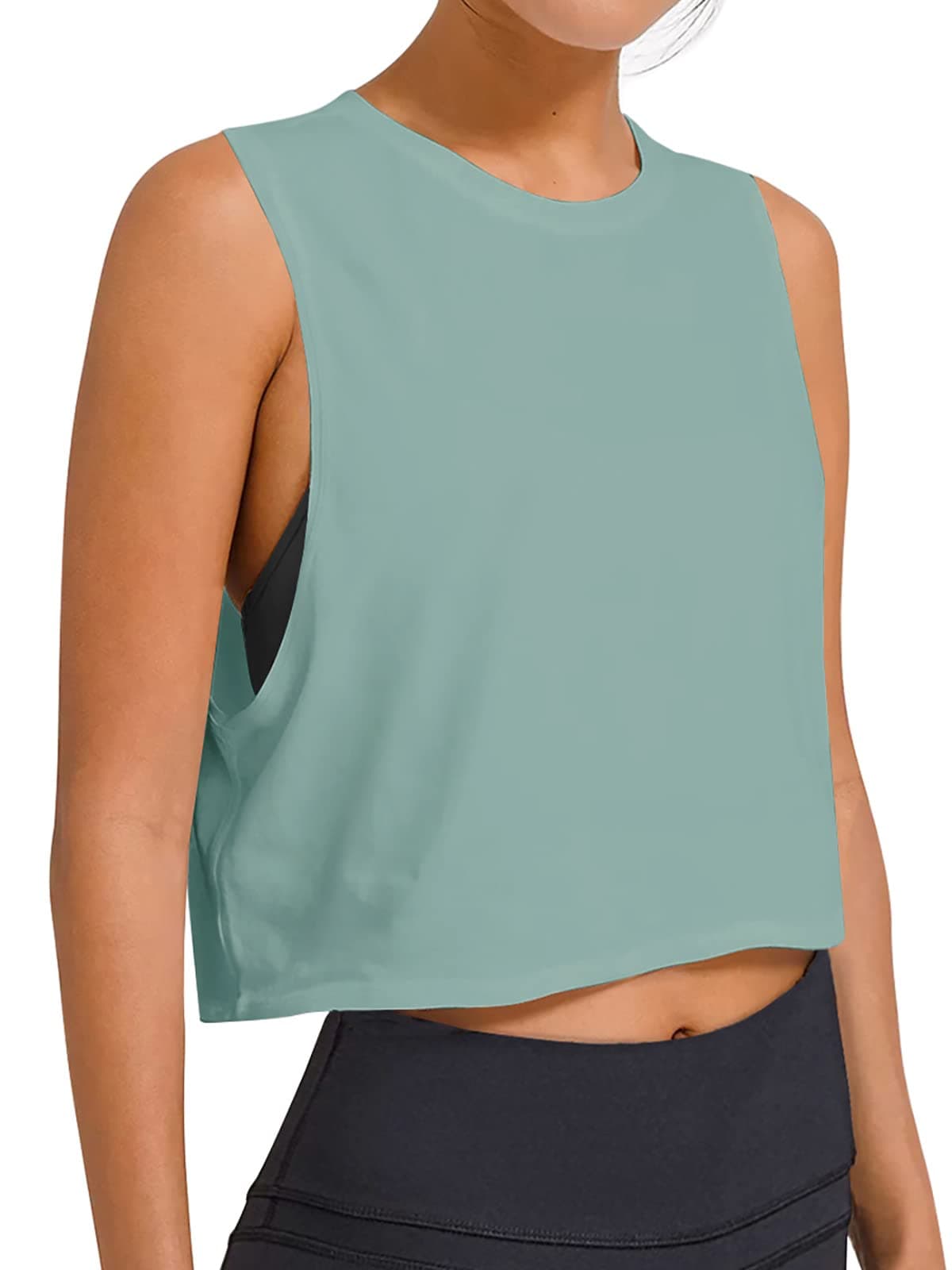 LASLULUCrop Tops Workout Tops Loose Sleeveless Cropped Muscle Tank Open Back Shirts Gym Exercise Clothes for Women