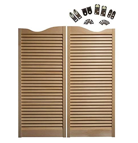 Premade Interior Doors, 1-1/8" Thick Pine Wood Swinging Doors, Saloon Doors with Bronze Hardware, Louvered Door with Strong Door Joints, Pre-Sanded Inside Wood Doors - Swinging Cafe Doors (32"x42")
