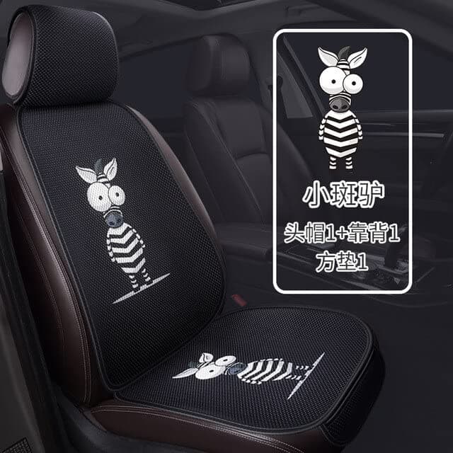 For Car - Car cushion single cartoon car cushion summer cool cushion four seasons universal single seat cushion with backrest (Little ZEBRAs)