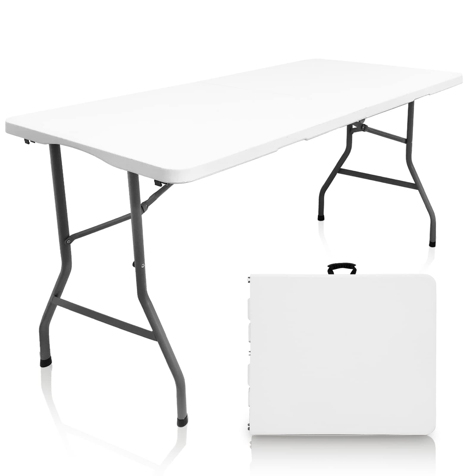Plastic Folding Table, 5 FT Folding Table, Plastic Portable Tables for Dining Parties Card Picnic Camping,Suitable rooms for placement, Fit in small spaces, and indoor use capabilities.