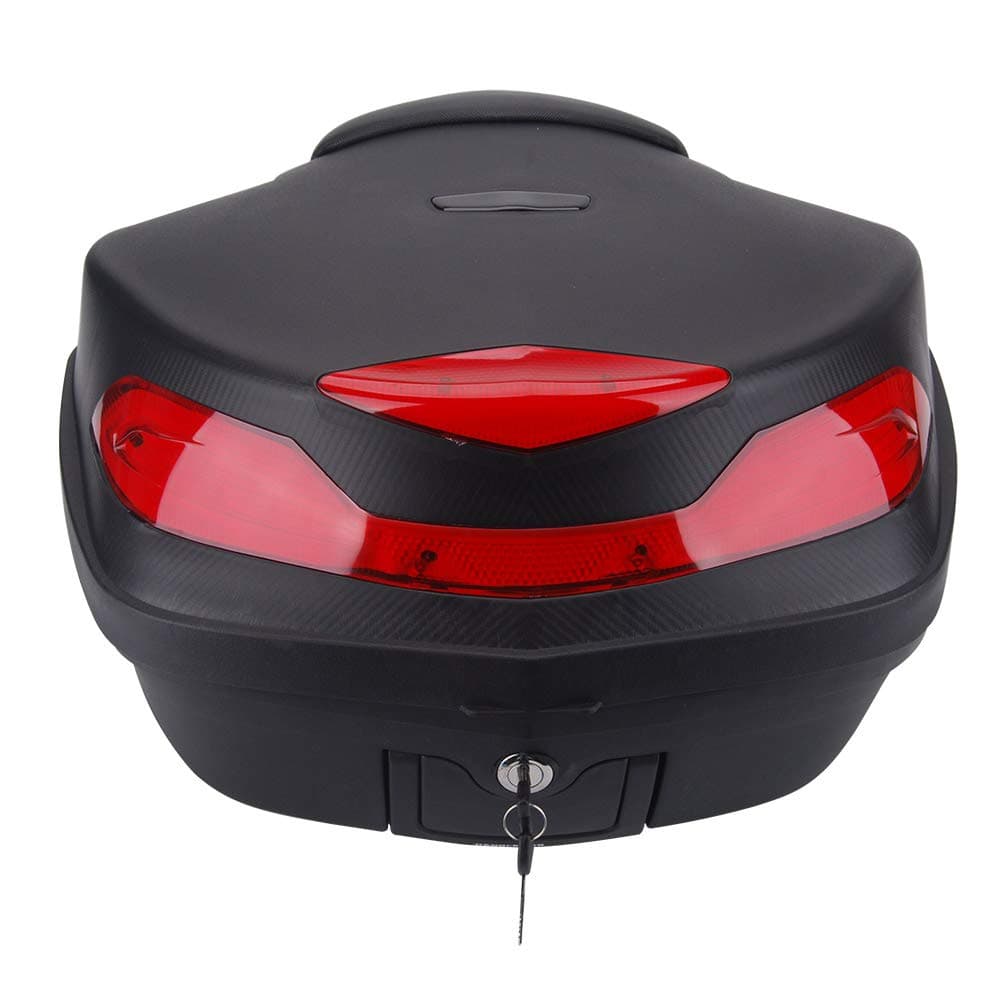ComieMotorcycle Tour Tail Box Trunk Luggage Top Lock Storage Carrier Case w/soft backrest&handle - 48L Capacity - Can Store Helmet (Black)