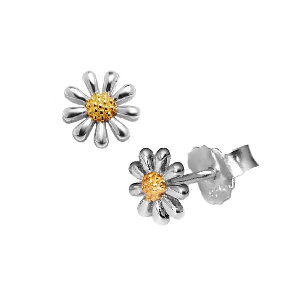 Paul Wright 925 Sterling Silver Mini Daisy Earrings with 18ct Gold Plated Centres (7mm)