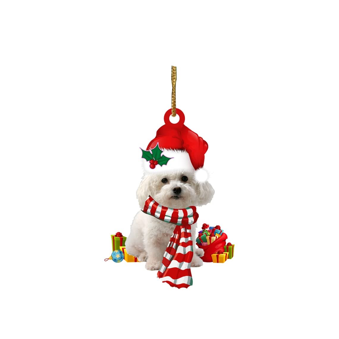 TinesaDog Christmas Ornament Tree Decor Car Hanging Decoration Pets Gift X Mas Holiday 2021 Santa for Men Women Friends Kid (Bichon Frise, Plastic)
