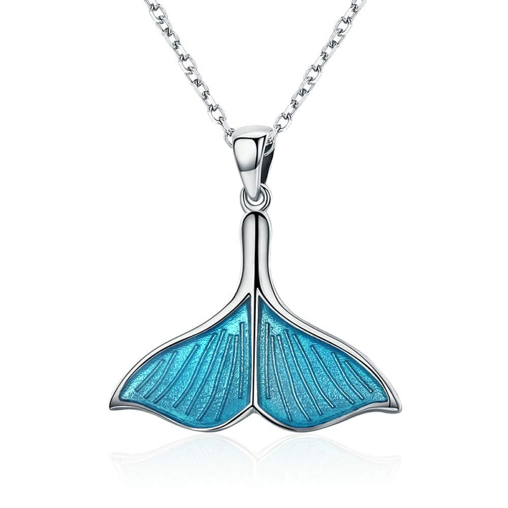 Whale Tail 925 Sterling Silver Ocean Sea Blue Enamel Fish Whale's Tail Mermaid Pendant Necklaces Women Silver Jewellery